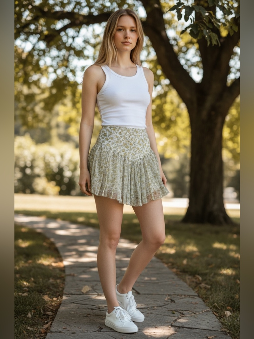 FP One-Floral Pleated Mini Skirt in Light Green
